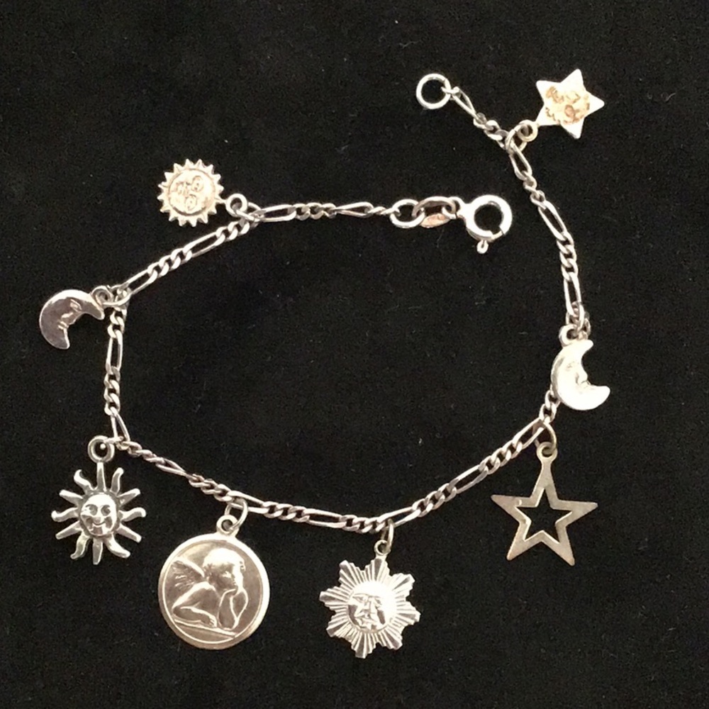 925 sterling angel moon star charm bracelet